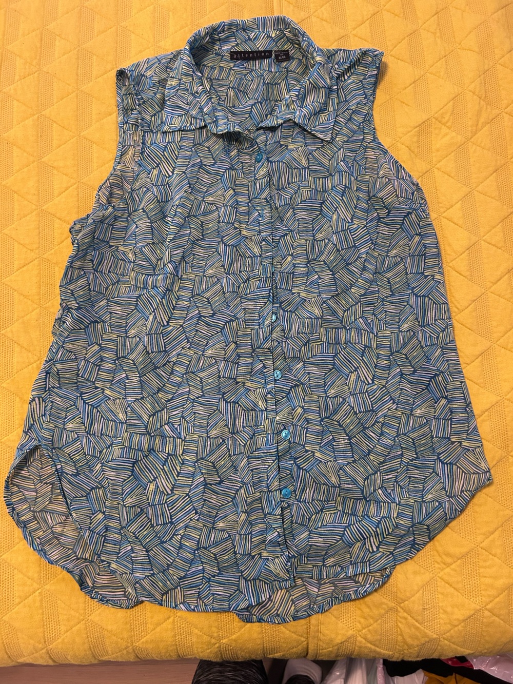 attention Blue and Lime Striped Geometric Top